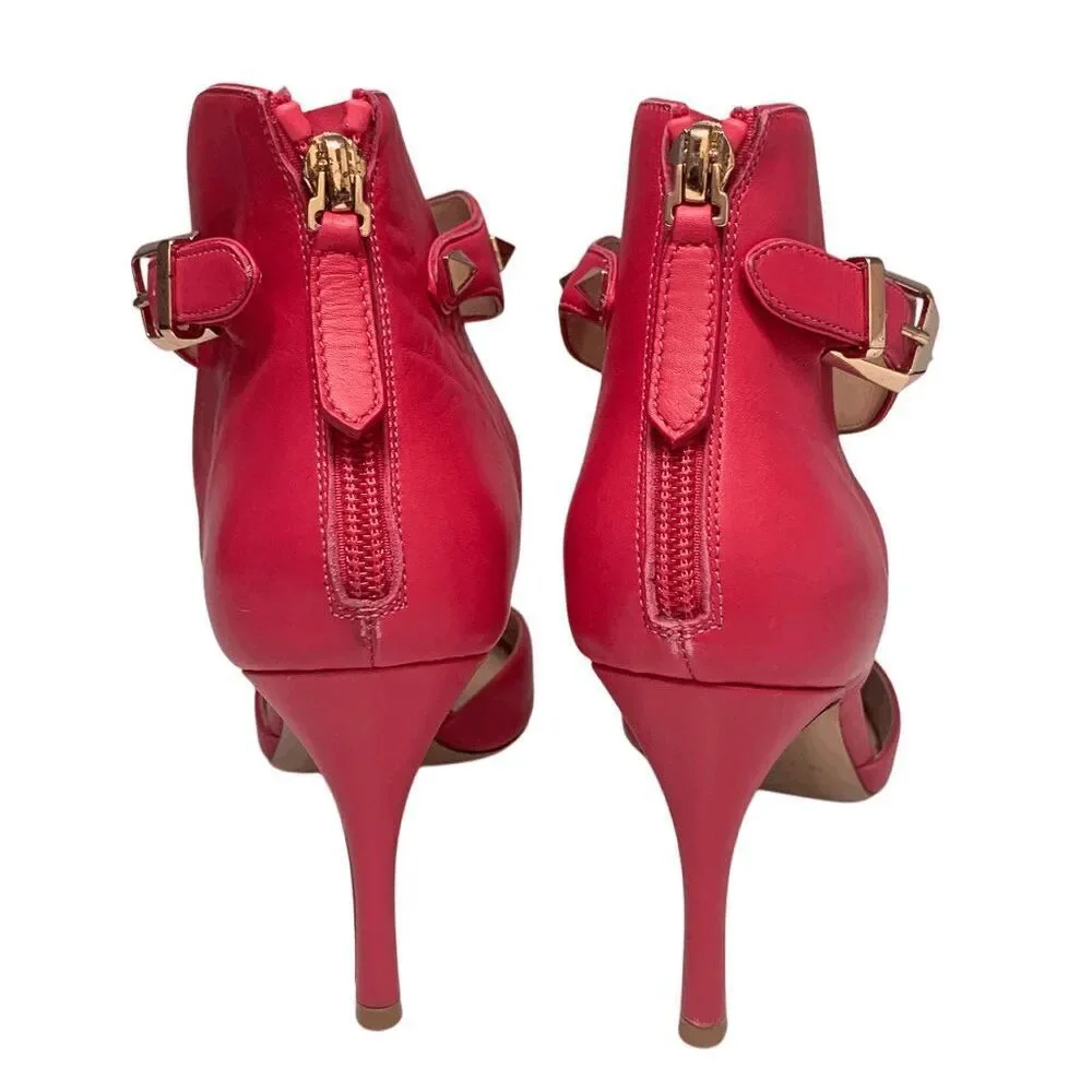 Valentino Garavani Leather Rockstud Ankle Strap Heels EU 38.5 US 8.5 Pink Pumps